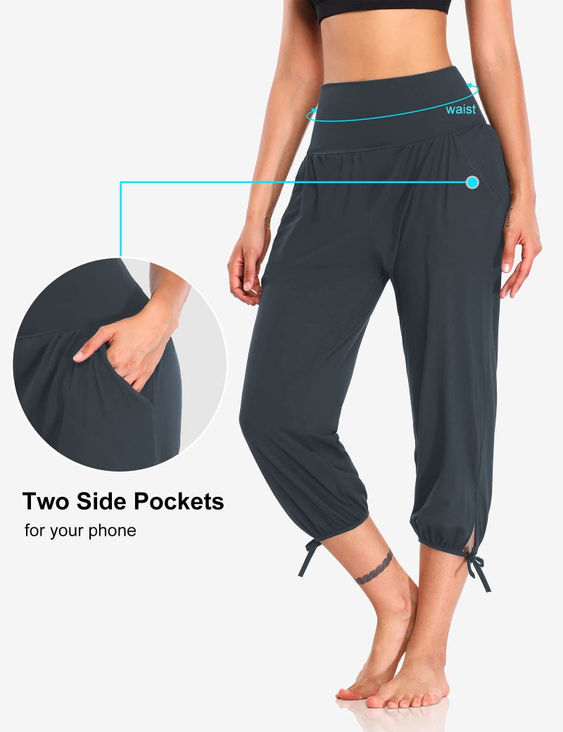 DIBAOLONG Womens Yoga Capri Pants Loose Yoga Pants Comfy Lounge Joggers Pajama Sweatpants with Pockets Deep Gray L - Image 4